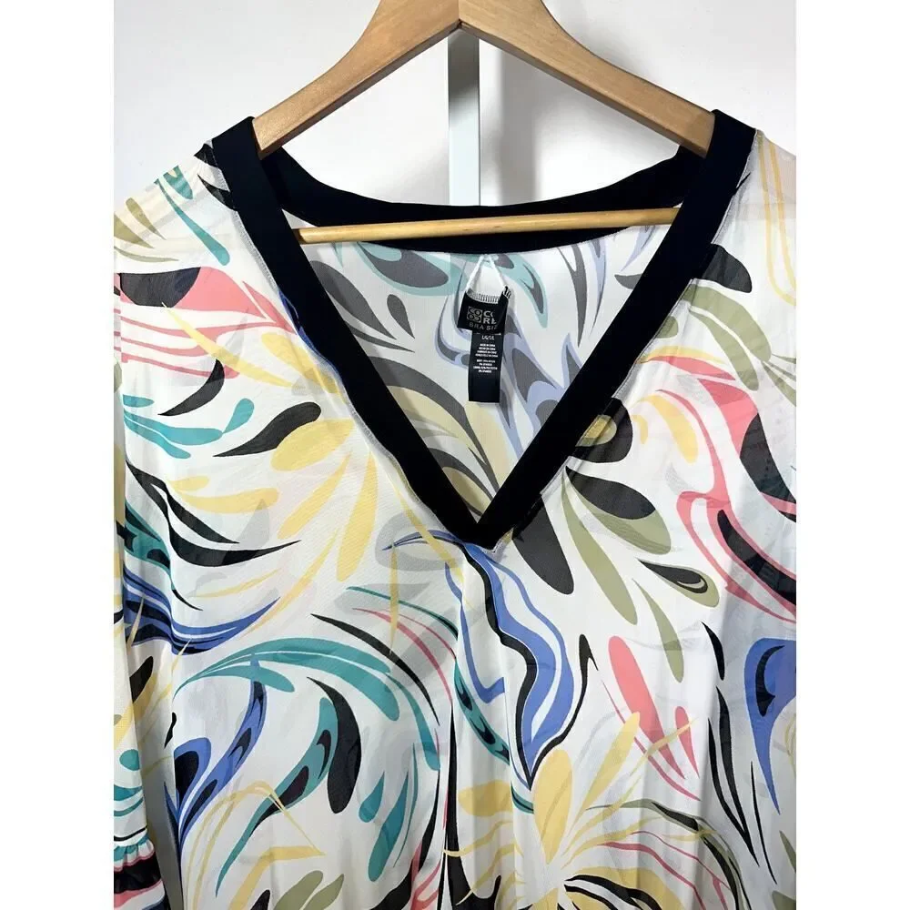COCO REEF Women's Enchant Abstract Print Swim Cover Up Dress Multi-Color Large
